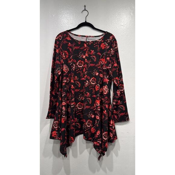 Roamans Size 12 Small Floral Print Tunic Top Handkerchief Hem Shirt Colorful - Picture 1 of 7